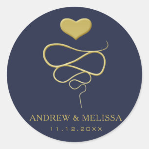Faux Gold Heart Ornament Navy Wedding Sticker