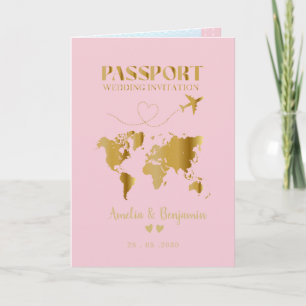 Faux Gold Heart Passport Destination Wedding  Invitation