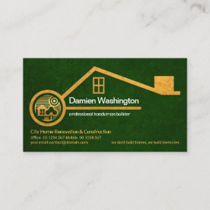 Faux Gold Home Green Forest Grunge Contractor Business Card