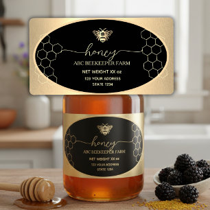 Faux gold Honeybee Honey  Jar Label