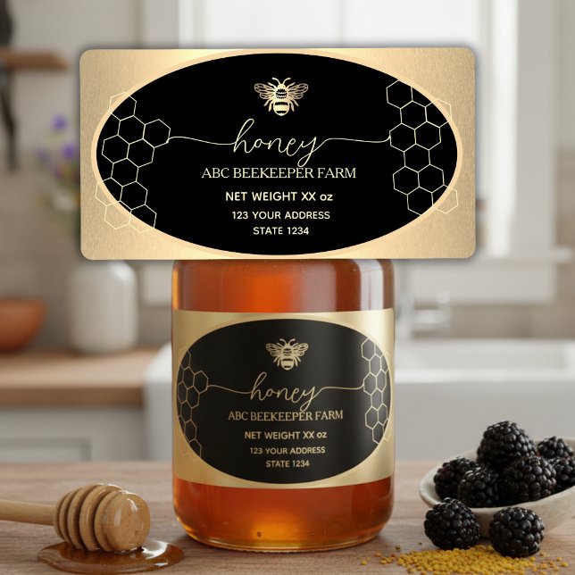 Faux gold Honeybee Honey  Jar Label (Creator Uploaded)