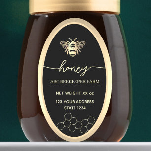 Faux gold Honeybee Queenline Honey Jar Label