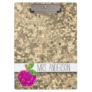 Faux Gold Hot Pink Teachers Apple Classroom Name Clipboard