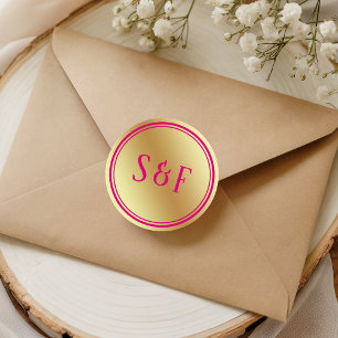 Faux Gold Hot Pink Wedding Monogram Envelope Seal