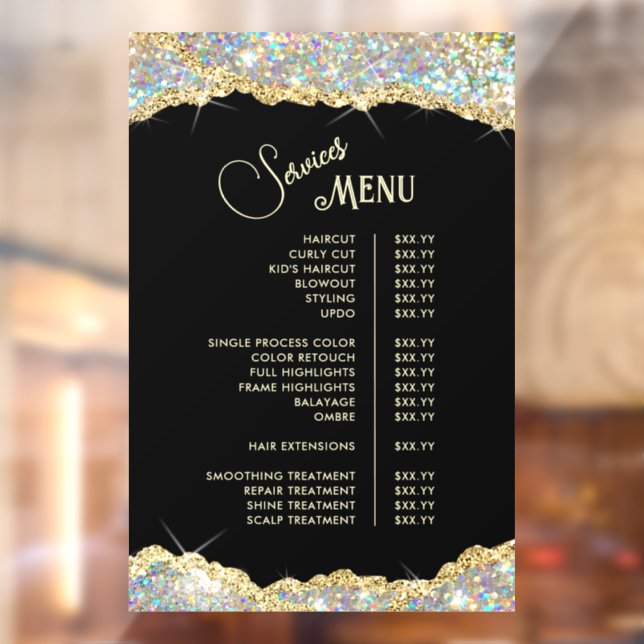 Faux Gold Iridescent Glitter Services Menu (Sheet 2)