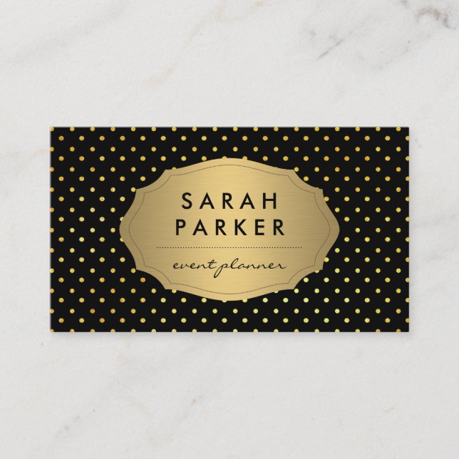Faux Gold Label Polka Dot Pattern Business Card (Front)