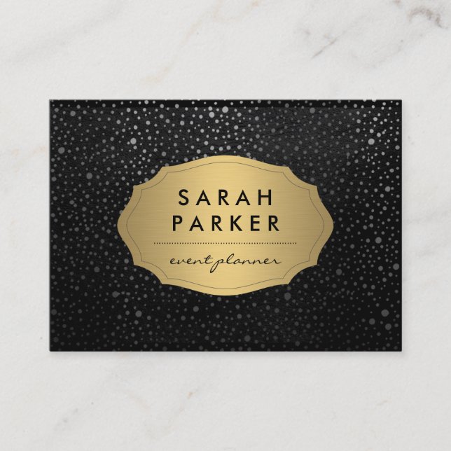 Faux Gold Label with Chic Metallic Dot Pattern Business Card (Front)