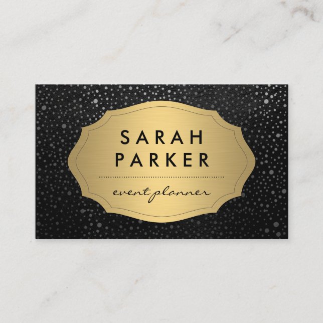 Faux Gold Label with Chic Metallic Dot Pattern Business Card (Front)
