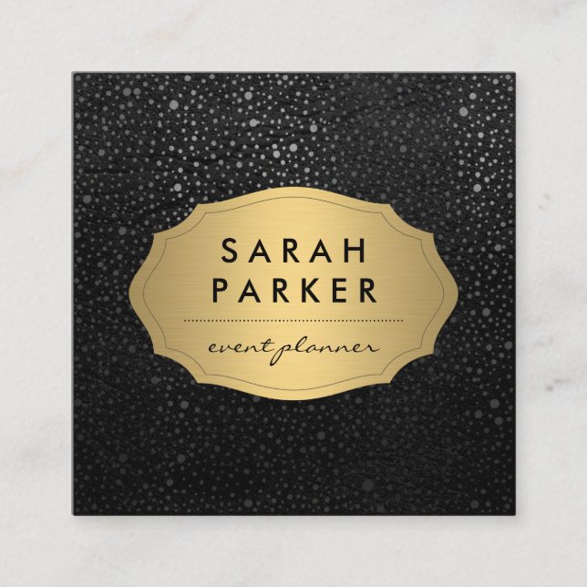 Faux Gold Label with Chic Metallic Dot Pattern Square Business Card (Front)