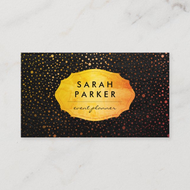 Faux Gold Label with Chic Metallic Dot Variation Business Card (Front)