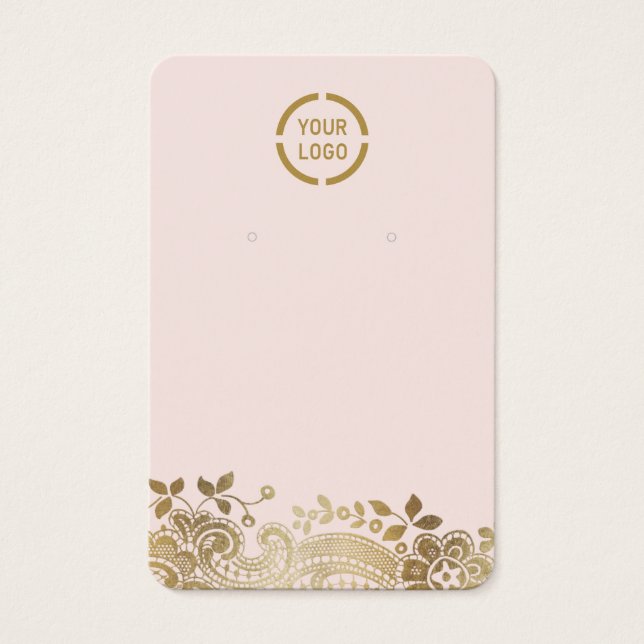 Faux gold lace custom logo pink earring display (Front)