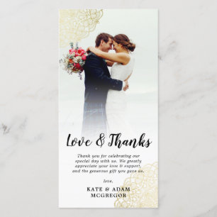 Faux Gold Lace Wedding Photo Thank You Card