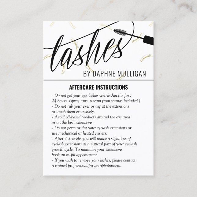 Faux Gold Lash Mascara Wand Lash Artist Aftercare Business Card (Front)