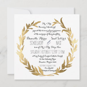 Faux Gold Laurel Wreath Olive Leaf Branch Square Invitation