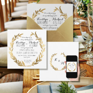 Faux Gold Laurel Wreath Olive Leaf Branch Square Invitation