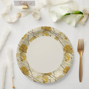 Faux Gold Leaf Border Paper Plate