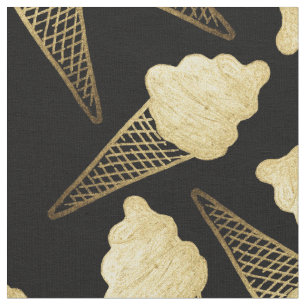 Faux Gold Leaf  Ice Cream Cones on Black Fabric
