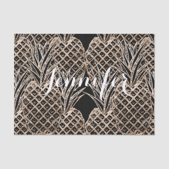 Faux Gold Leaf Pineapple Collage Monogram Tissue Paper (Front)