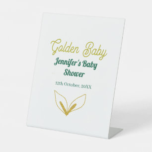 Faux gold leafy green forest enchantedbaby shower pedestal sign