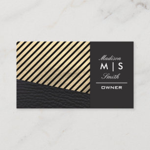 Faux Gold Leather and Black Leather Trim Stripes Business Card