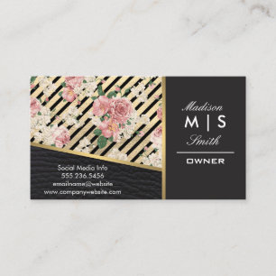 Faux Gold Leather and Black Leather Trim Stripes Business Card