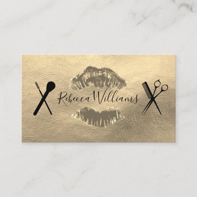 Faux Gold Leather / Makeup and Hair Business Card (Front)