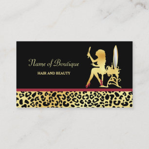 FAUX Gold Leopard Print Woman Hair Boutique Business Card