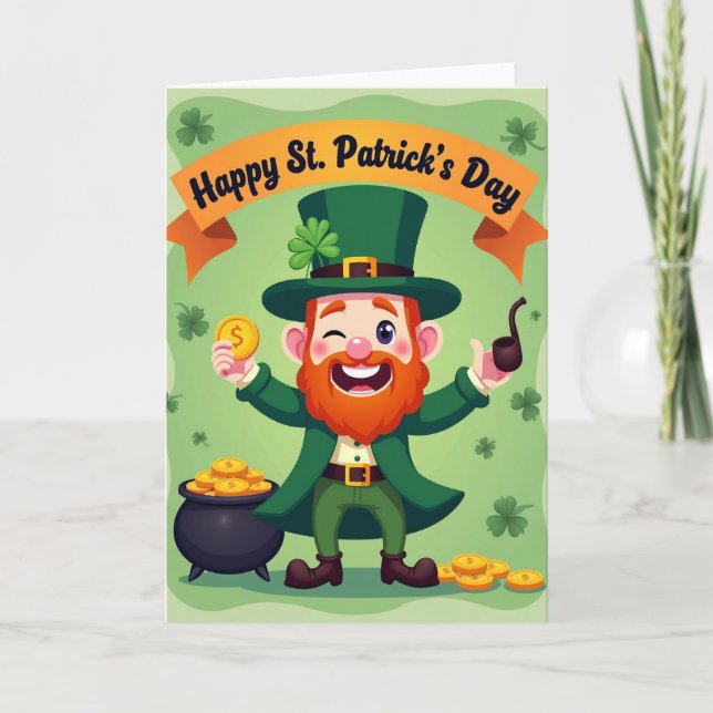 Faux Gold Leprechaun St Patricks Card (Front)