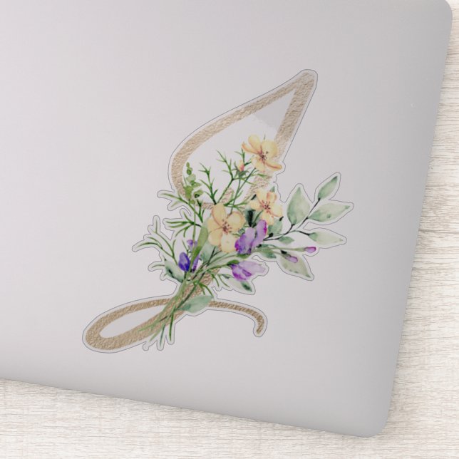 Faux Gold Letter “J” Watercolour Wild Flowers (Detail)