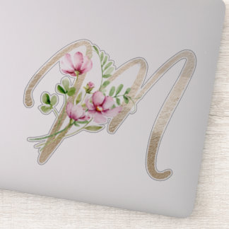 Faux Gold Letter “M” Watercolour Wild Flowers