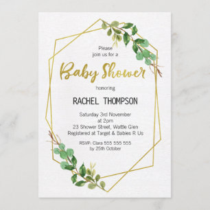 Faux Gold Line Art Greenery Baby Shower Invitation