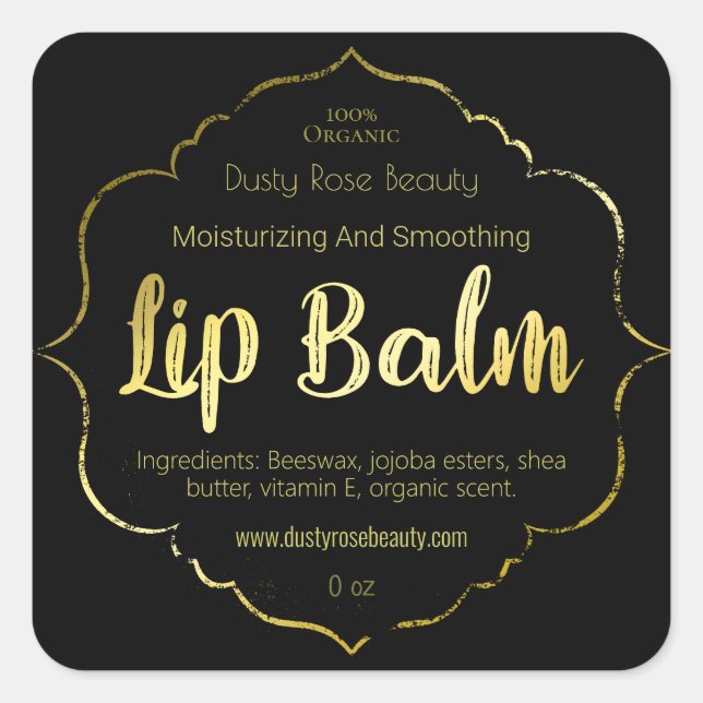 Faux Gold Lip Balm Label Handmade Business (Front)