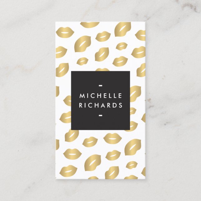 Faux Gold Lip Print Makeup Artist Beauty White Business Card (Front)