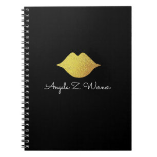 faux gold lips + name spiral notebook
