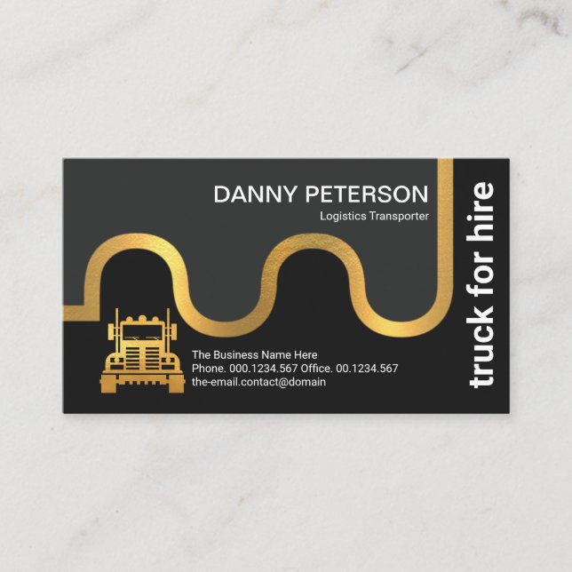 Faux Gold Logistics Transport Road Map Truck Business Card (Front)