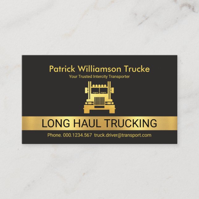 Faux Gold Long Haul Trucking Gold Truck Business Card (Front)