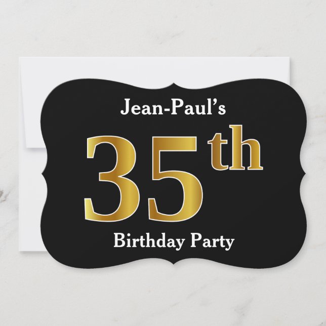 Faux Gold Look 35th Birthday Party + Custom Name Invitation (Front)