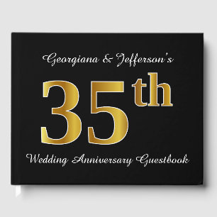 Faux Gold Look 35th Wedding Anniversary + Names Guest Book