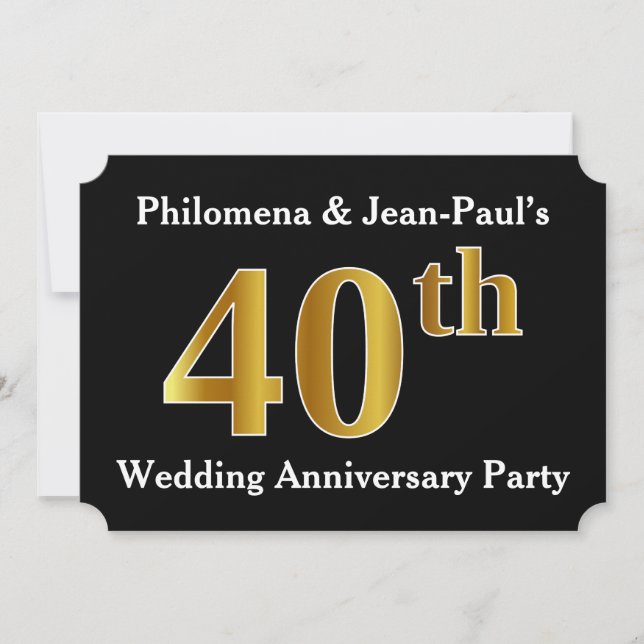 Faux Gold Look 40th Wedding Anniversary Party Invitation (Front)