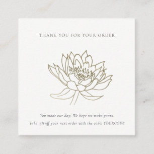 FAUX GOLD LOTUS FLORAL LOGO SHOPPING THANK YOU SQUARE BUSINESS CARD