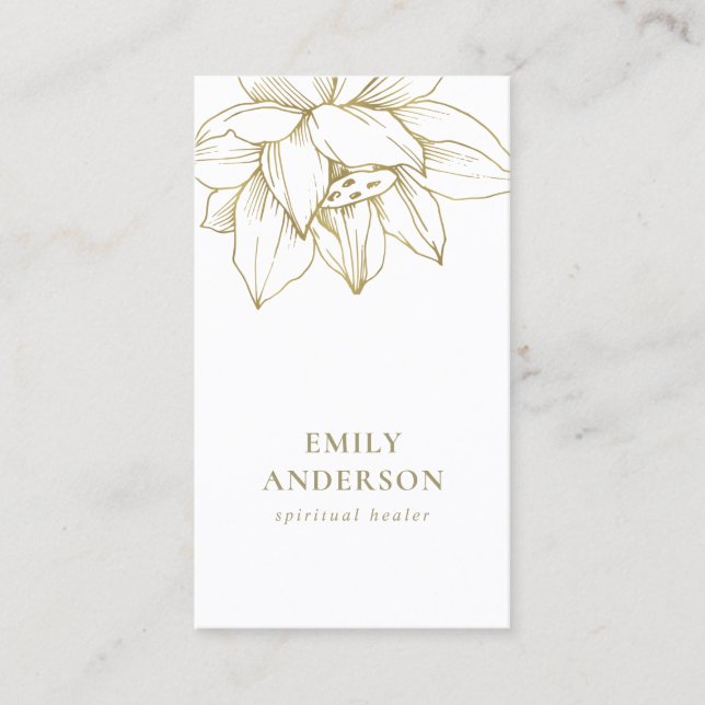 FAUX GOLD LOTUS SIMPLE REIKI SPIRITUAL HEALER BUSINESS CARD (Front)