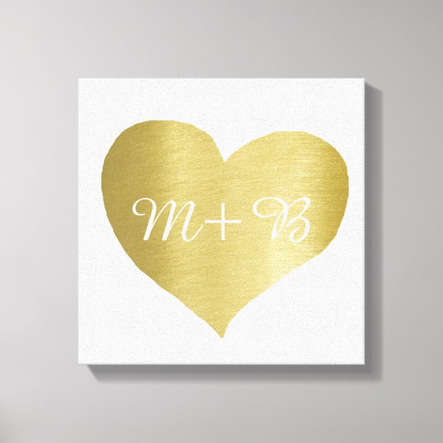faux gold love heart with couple initials canvas print (Front)