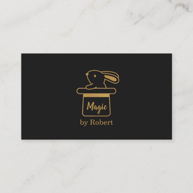 Faux Gold Magic Bunny in Hat Magician Business Card (Front)
