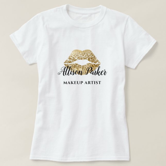 Faux Gold Makeup Artist Logo Kiss Name T-Shirt (Design Front)