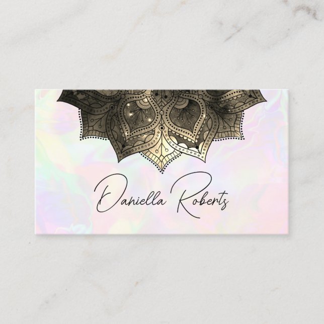 Faux Gold Mandala Yoga Instructor Holographic Business Card (Front)