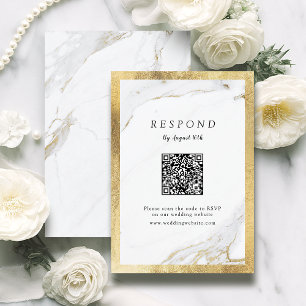 Faux gold marble luxury modern wedding QR code RSVP Card