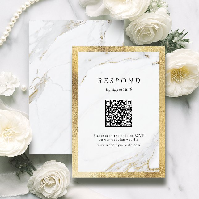 Faux gold marble luxury modern wedding QR code RSVP Card (Faux gold marble luxury modern wedding QR code RSVP Card)