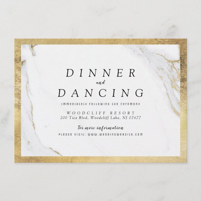 Faux gold marble luxury modern wedding reception enclosure card (Front)