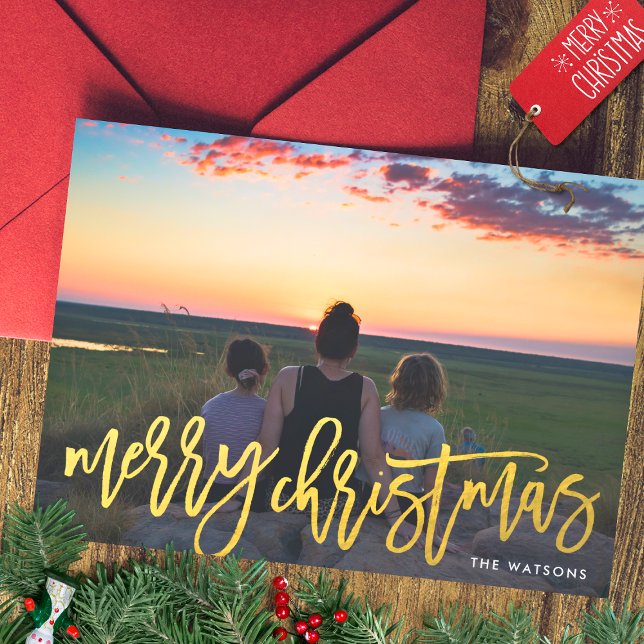 Faux Gold Merry Christmas Photo Holiday Card (Creator Uploaded)