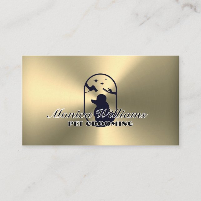 Faux gold metal surface pet care logo business card (Front)